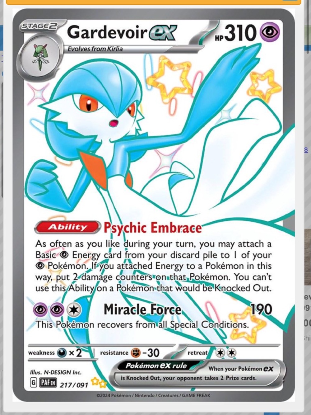 Gardevoir Ex #217 Pokemon Paldean Fates